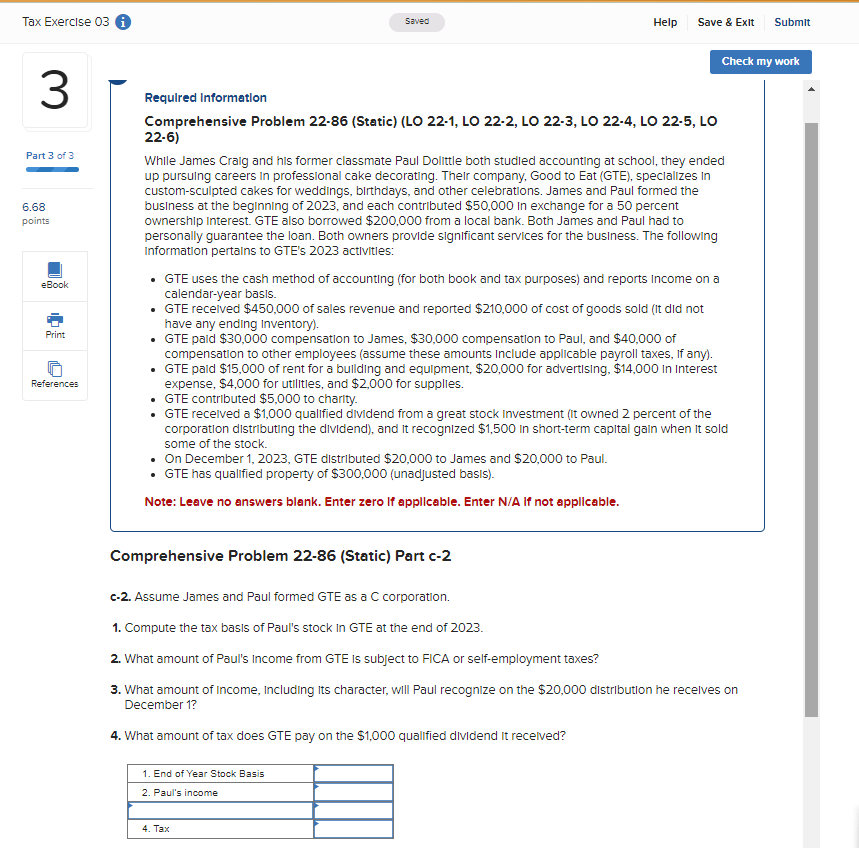 Tax Exercise 03 3 Saved Help Save & Exit Submit Check my