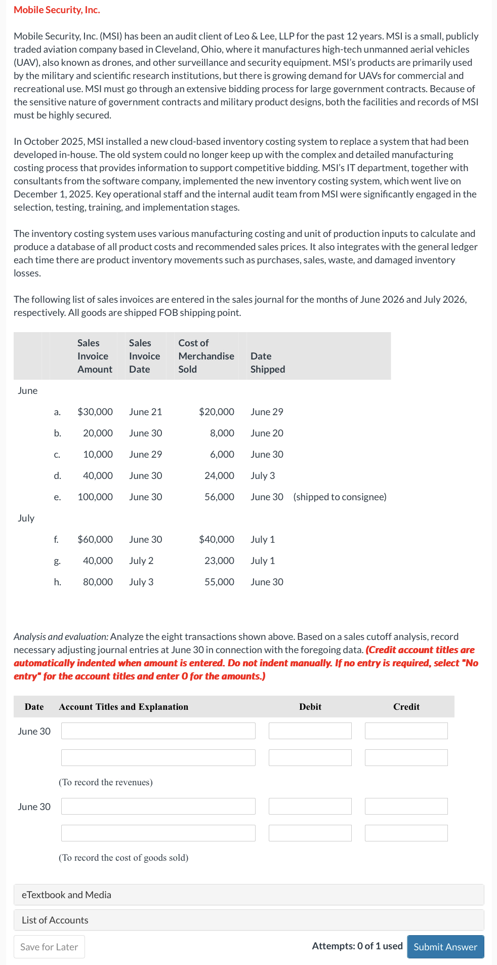 Mobile Security, Inc. Mobile Security, Inc. (MSI) has been an audit client