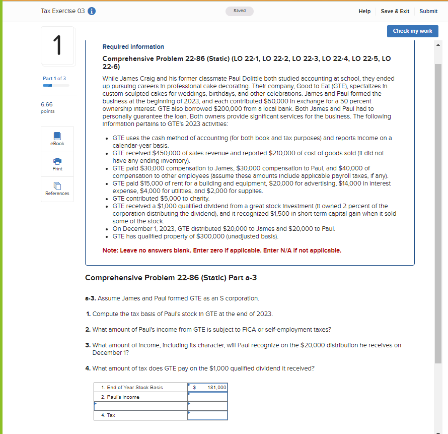 Tax Exercise 03 Saved Help Save & Exit Submit Check my work
