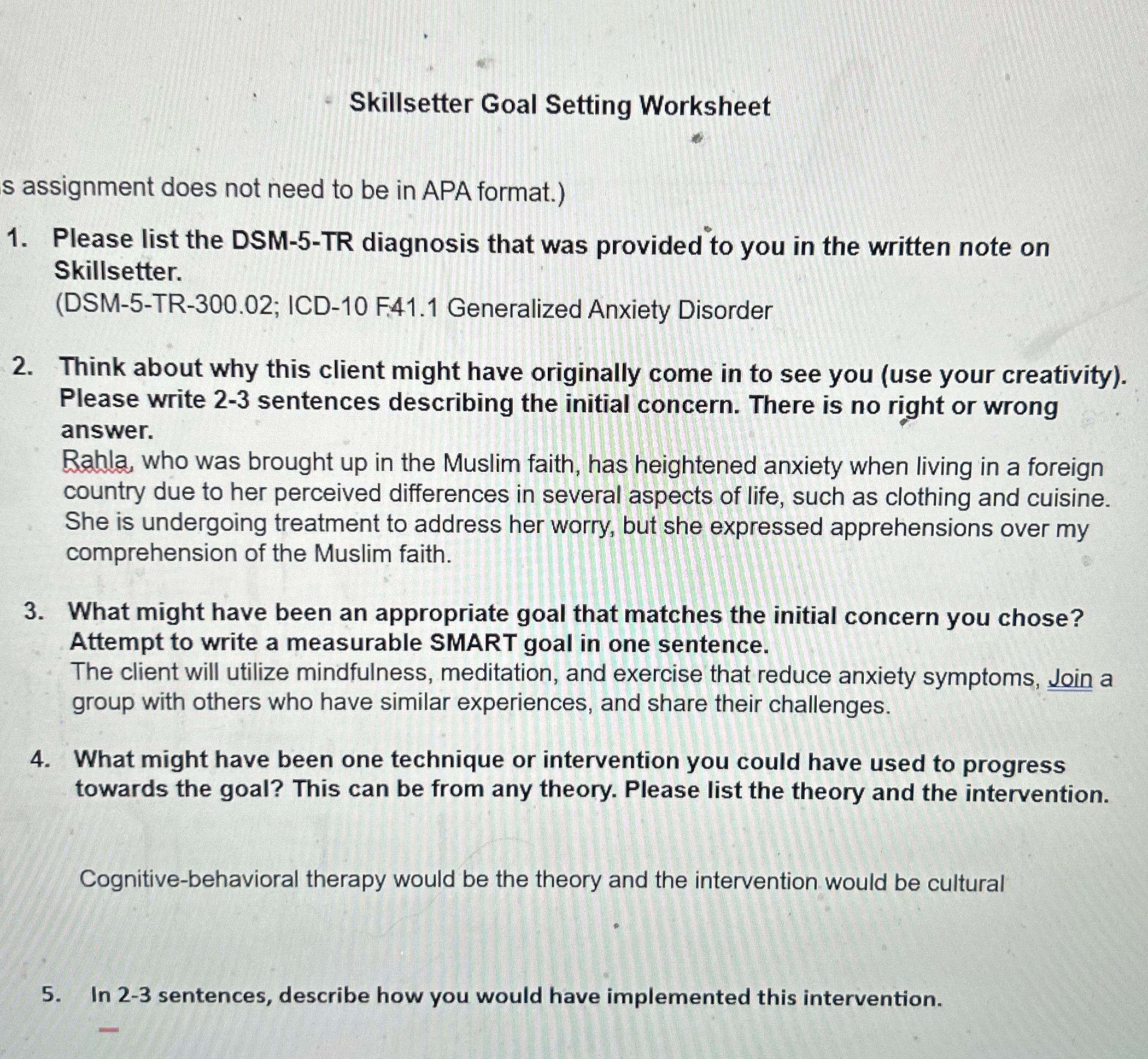 Skillsetter Goal Setting Worksheet s assignment does not need to be in