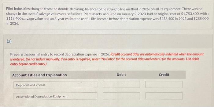 Flint Industries changed from the double-declining-balance to the straight-line method in 2026
