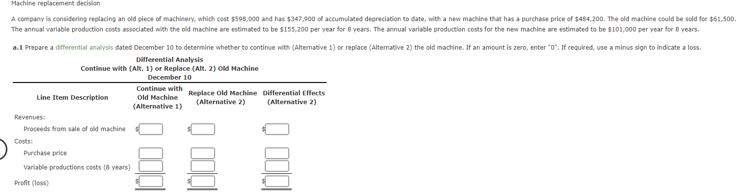 Machine replacement decision A company is considering replacing an old piece of