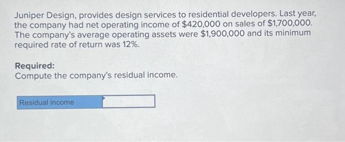 Juniper Design, provides design services to residential developers. Last year, the company