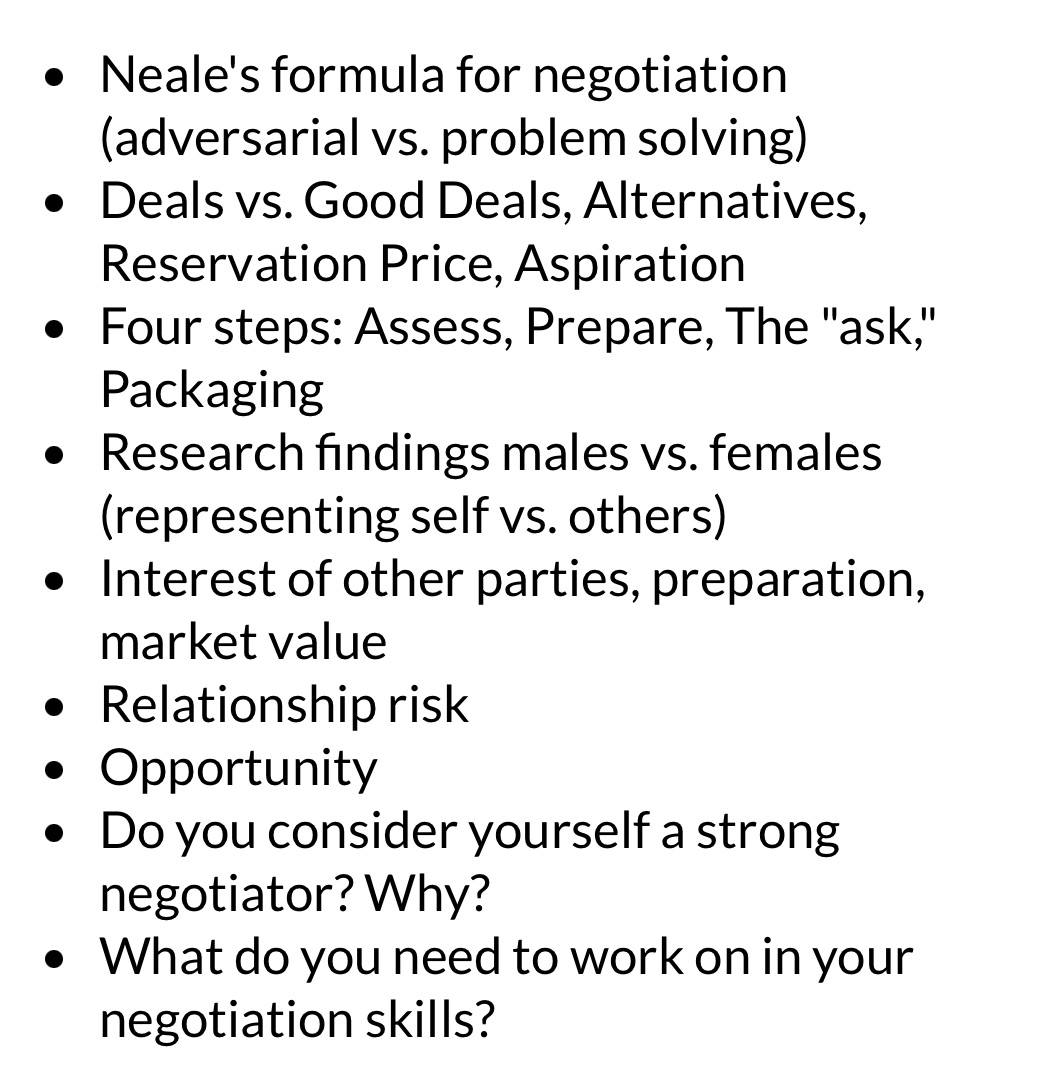 Neale's formula for negotiation (adversarial vs. problem solving) Deals vs. Good Deals,