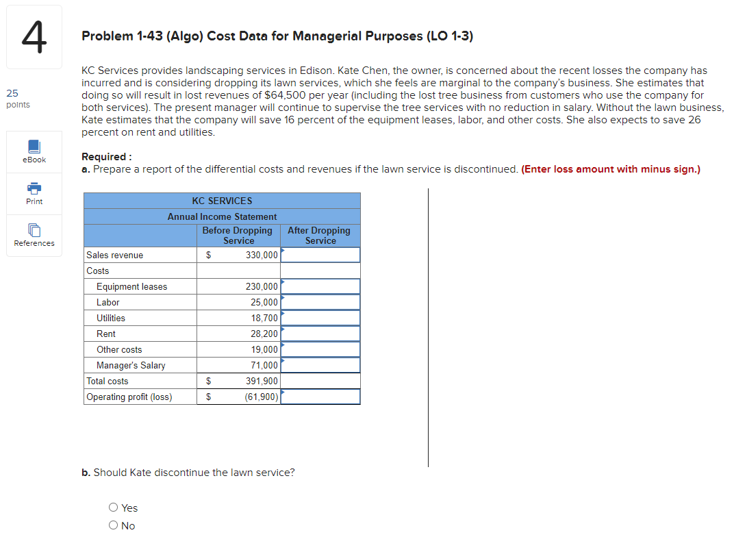 4 Problem 1-43 (Algo) Cost Data for Managerial Purposes (LO 1-3) 25