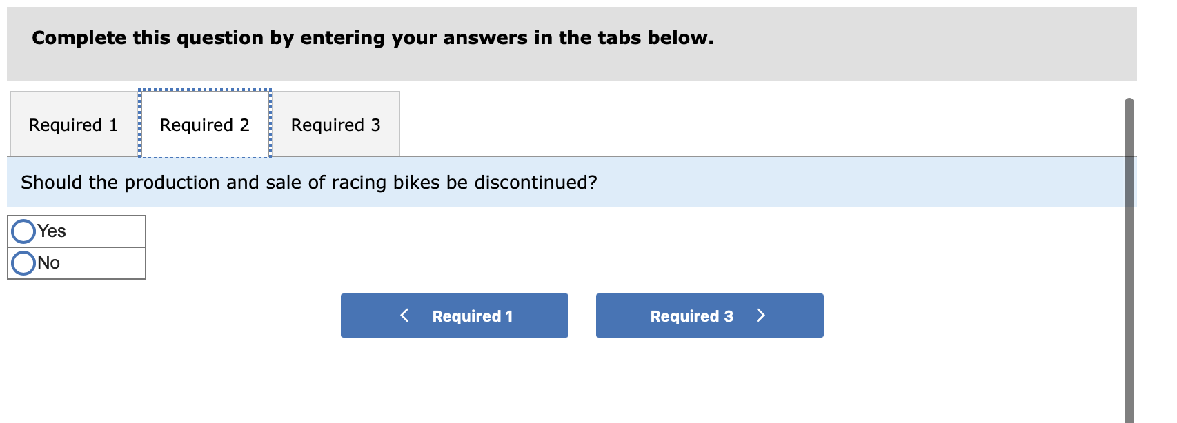 a racing bike. Data on sales and expenses for the past quarter