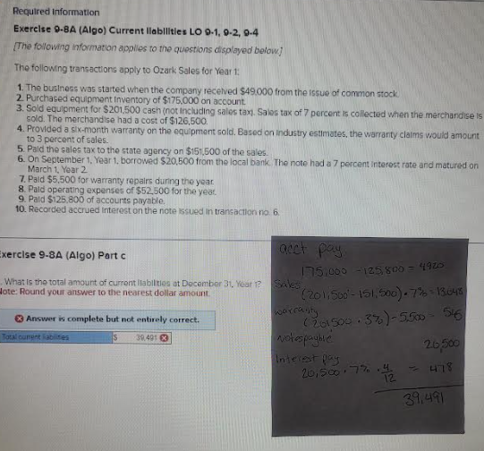 Required Information Exercise 9-8A (Algo) Current liabilities LO 9-1, 9-2, 9-4 [The