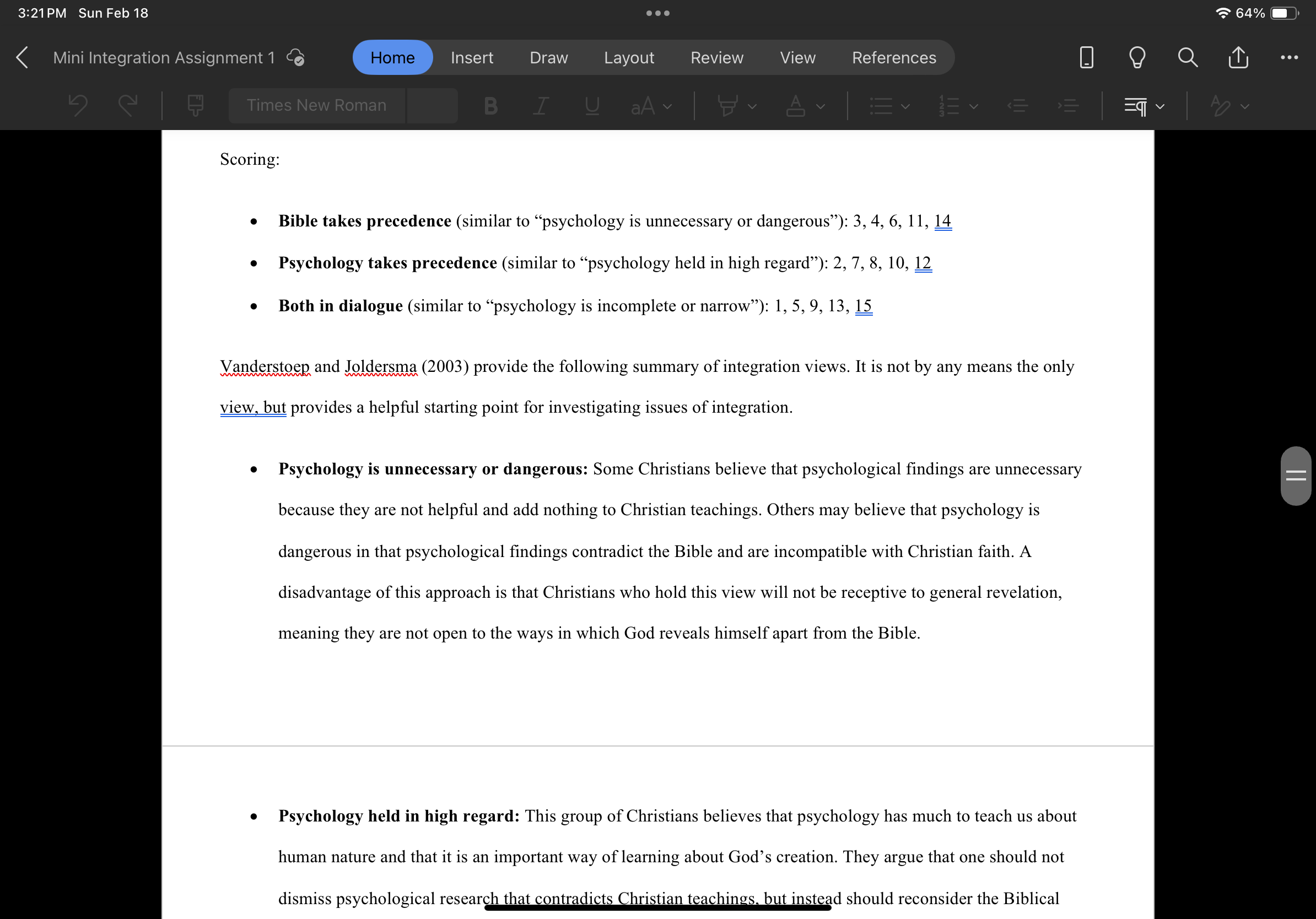 3:21 PM Sun Feb 18 Mini Integration Assignment 1 Times New Roman