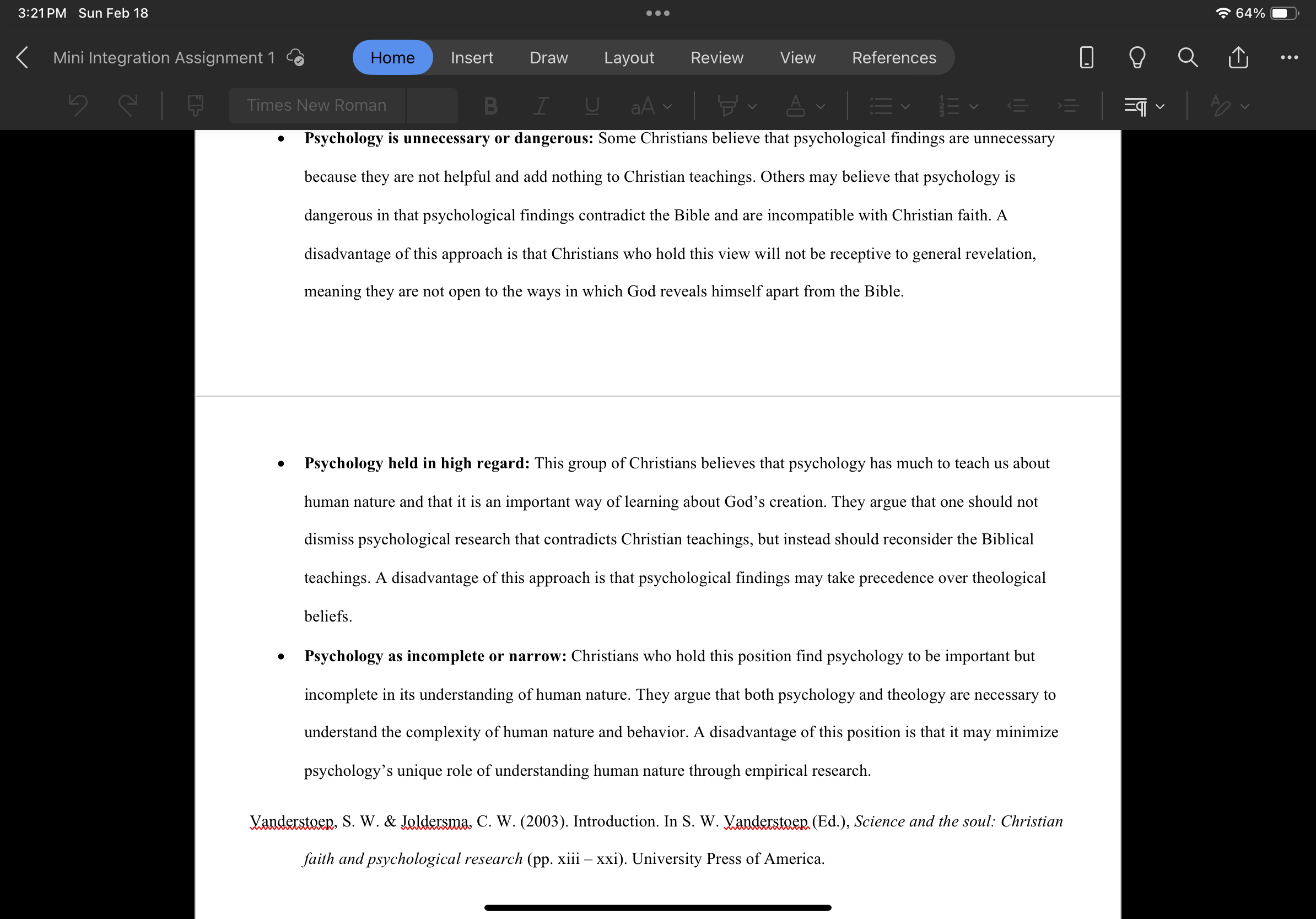 Scoring: 64% Home Insert Draw Layout Review View References B I U