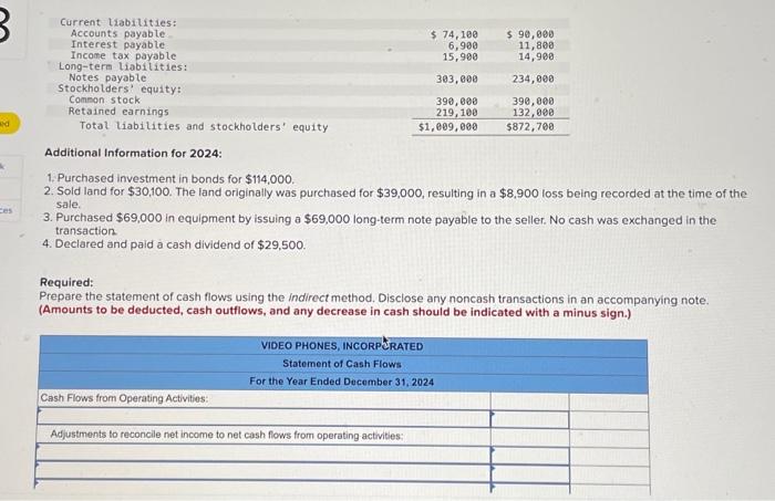 11-4, 11-5) The income statement, balance sheets, and additional information for Video