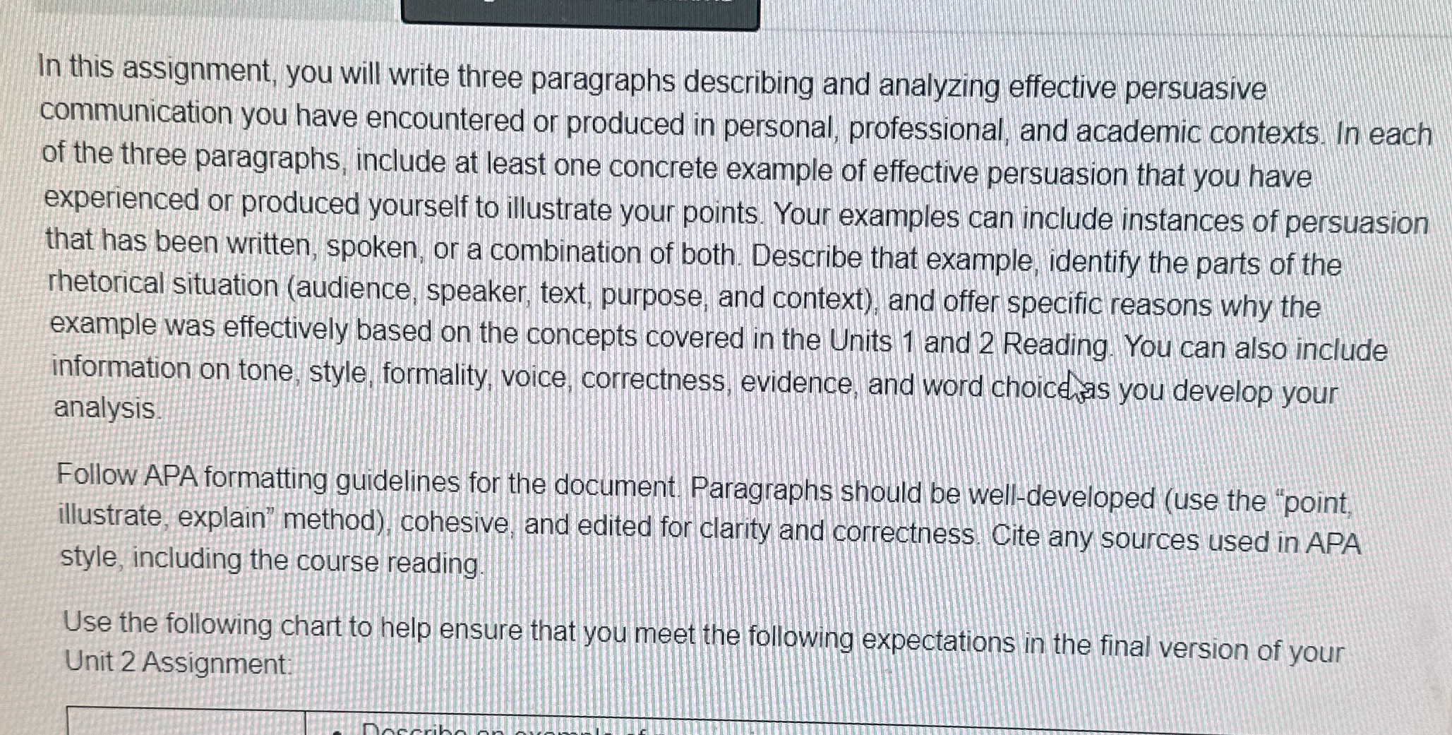 In this assignment, you will write three paragraphs describing and analyzing effective