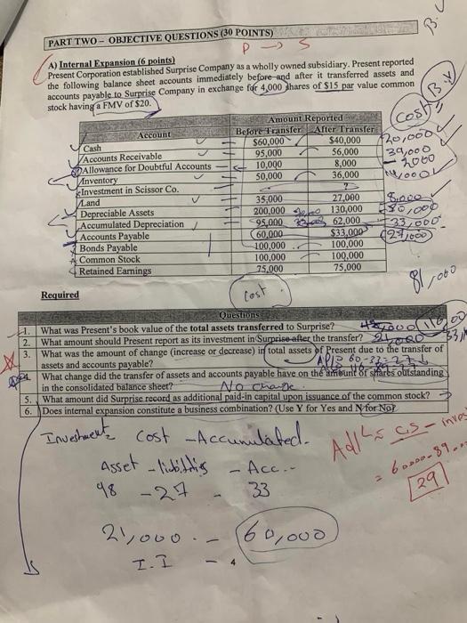 PART TWO-OBJECTIVE QUESTIONS (30 POINTS) A) Internal Expansion (6 points) P S