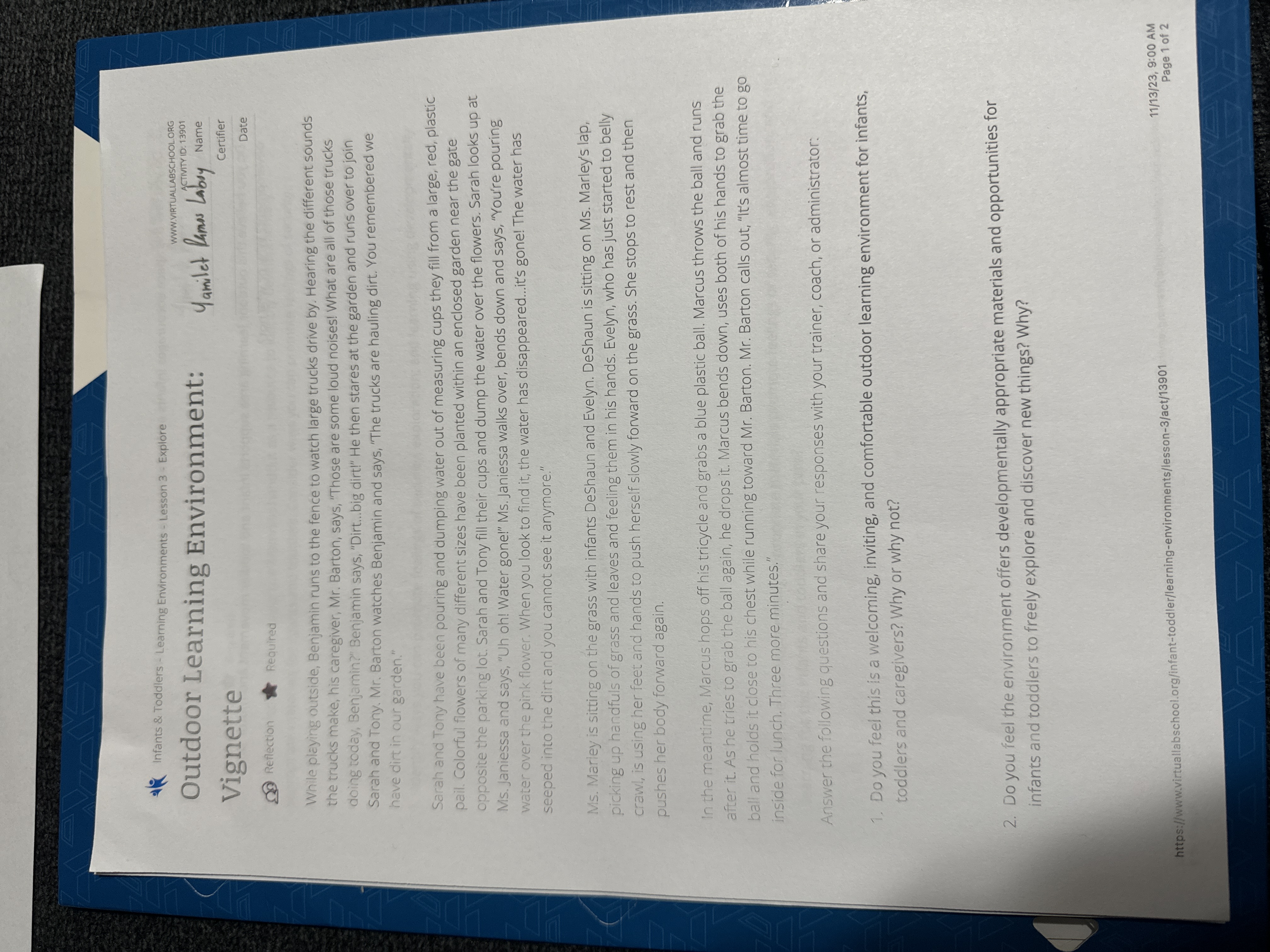 e Infants & Toddlers - Learning Environments - Lesson 3 - Explore