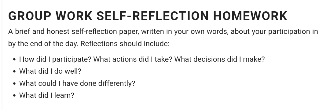 GROUP WORK SELF-REFLECTION HOMEWORK A brief and honest self-reflection paper, written in