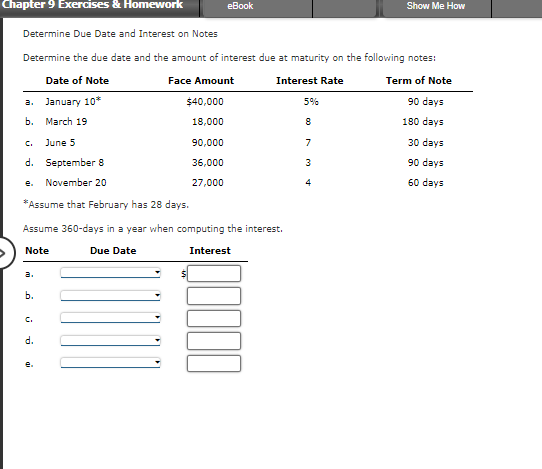 Chapter 9 Exercises & Homework eBook Show Me How Determine Due Date