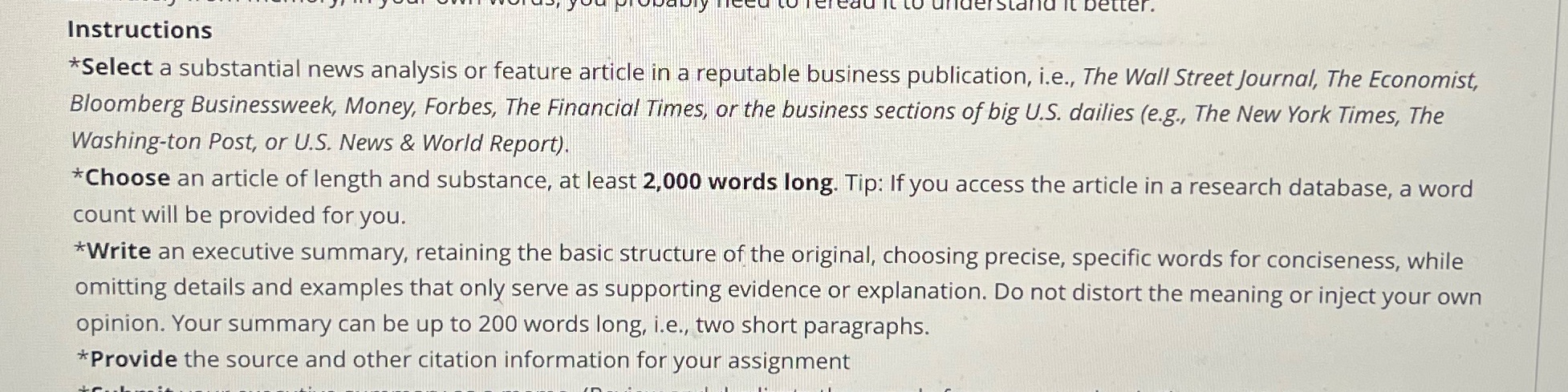 Instructions *Select a substantial news analysis or feature article in a reputable