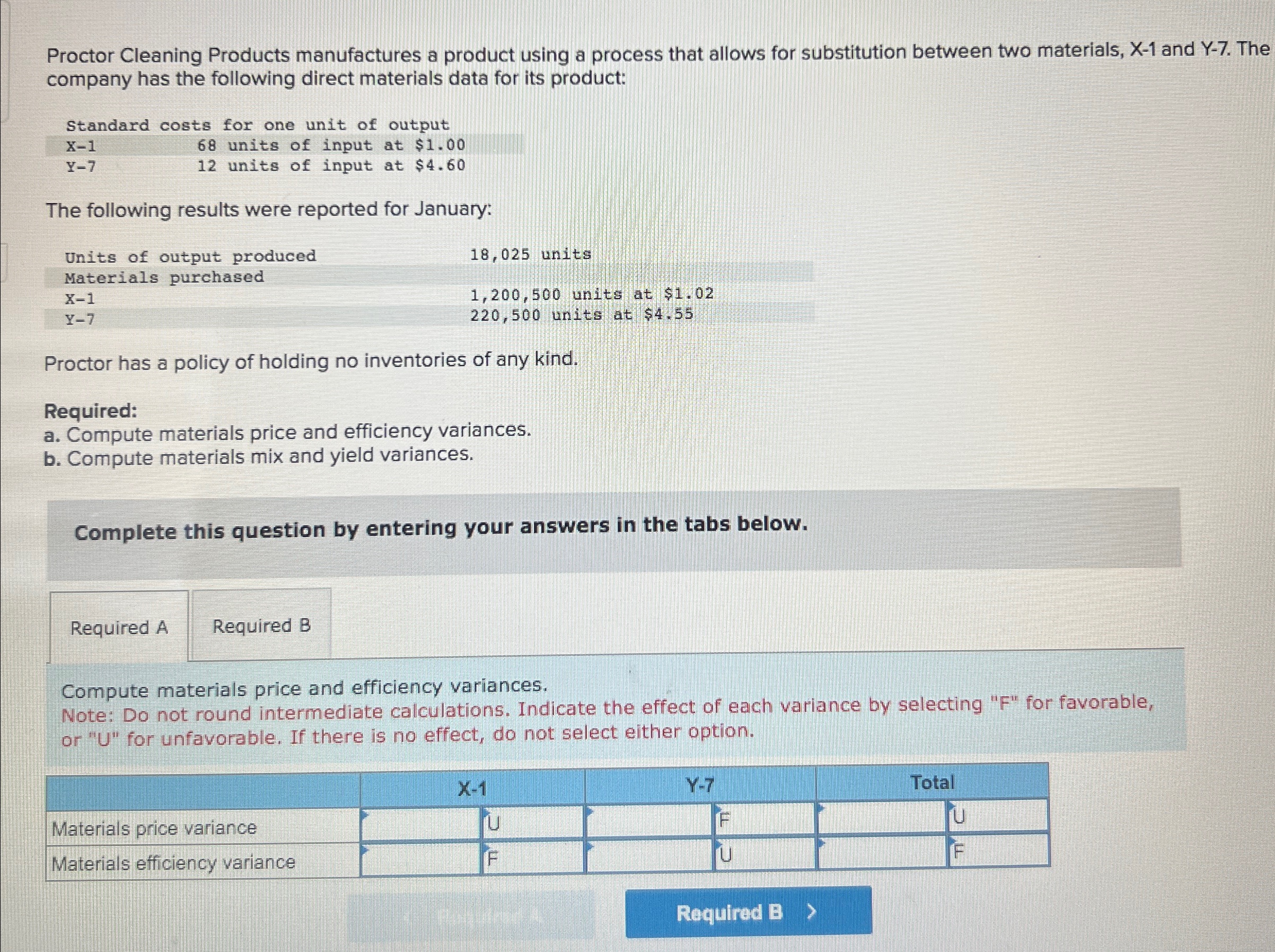 Proctor Cleaning Products manufactures a product using a process that allows for