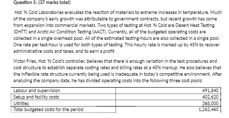 Question 5: (37 marks total) Hot 'N Cold Laboratories evaluates the reaction