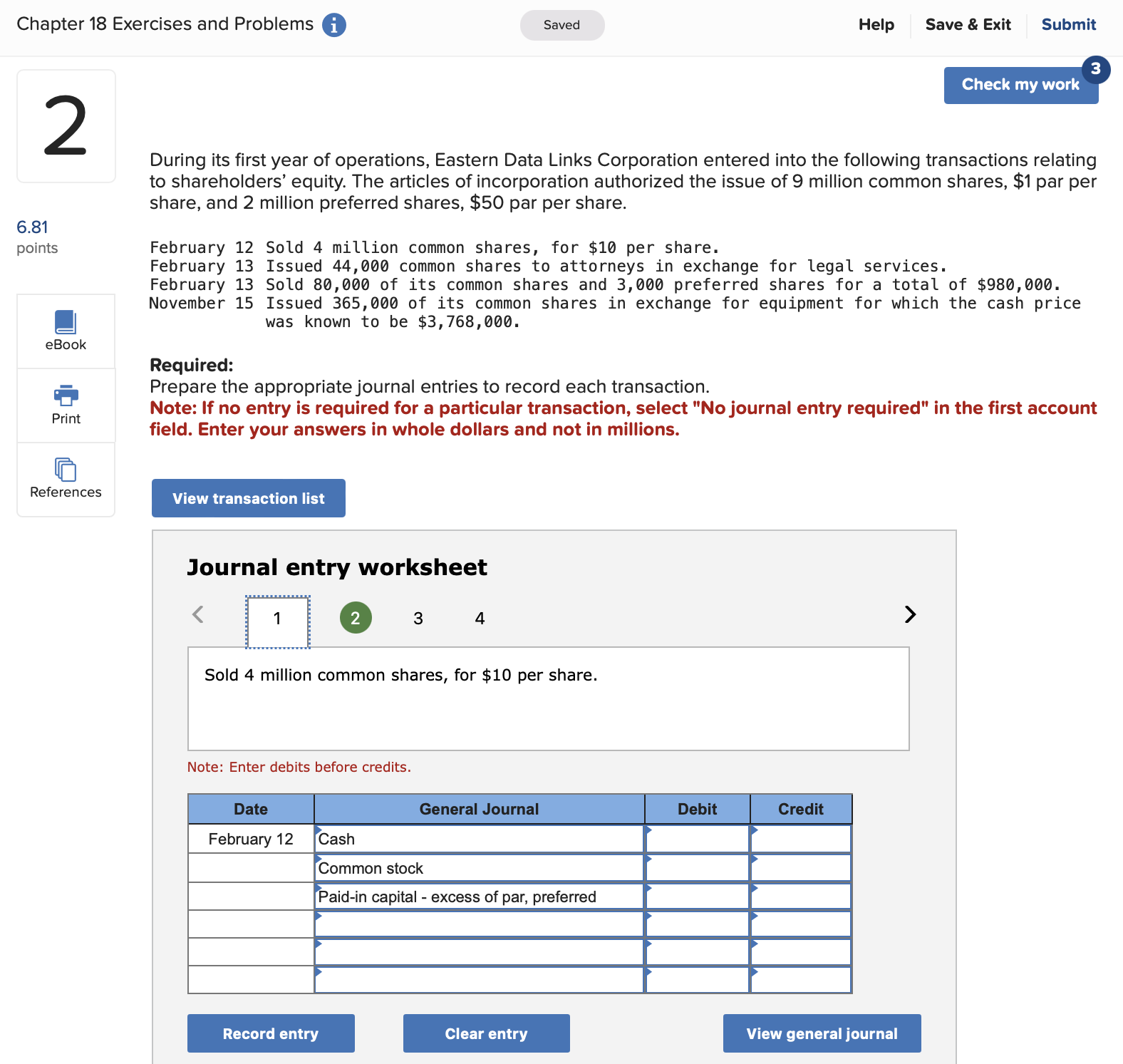 Chapter 18 Exercises and Problems i Saved Help Save & Exit Submit