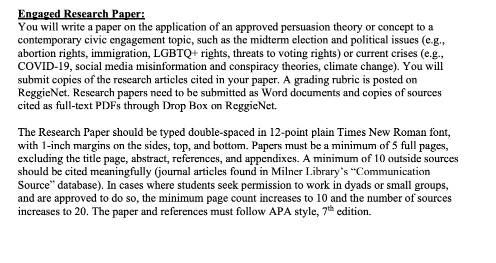 Engaged Research Paper: You will write a paper on the application of