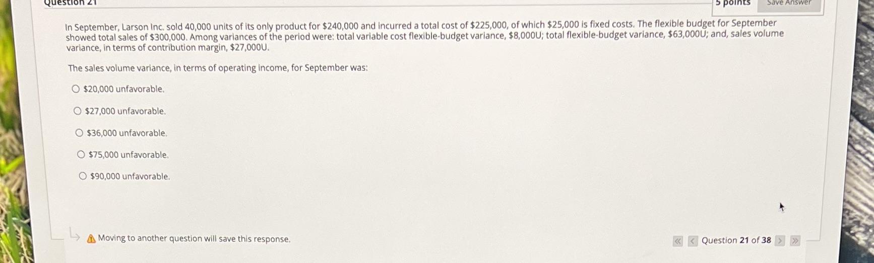 Question 5 points Save Answer In September, Larson Inc. sold 40,000 units