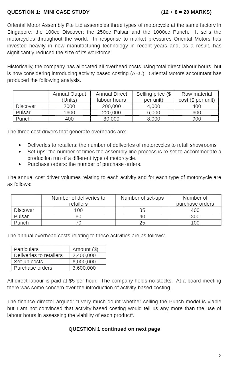 QUESTION 1: MINI CASE STUDY (12+ 8 = 20 MARKS) Oriental Motor