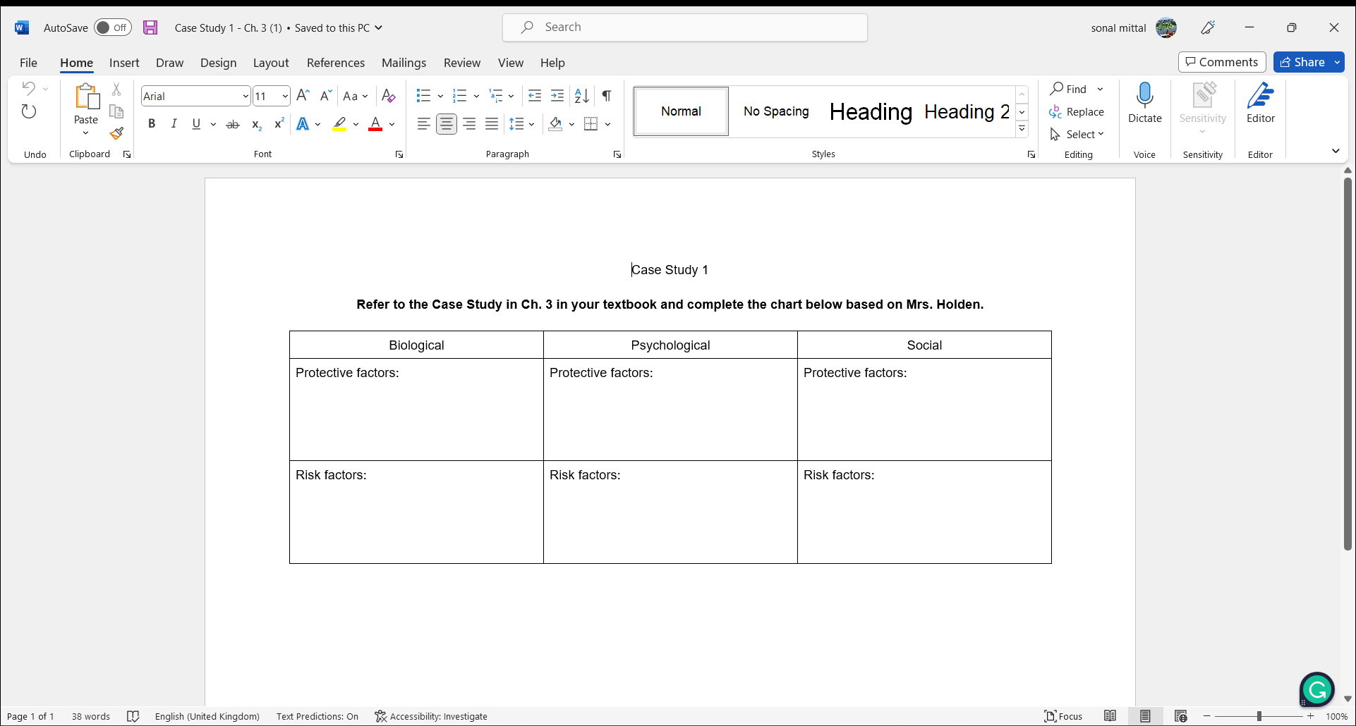 AutoSave Off Case Study 1 - Ch. 3 (1) Saved to this