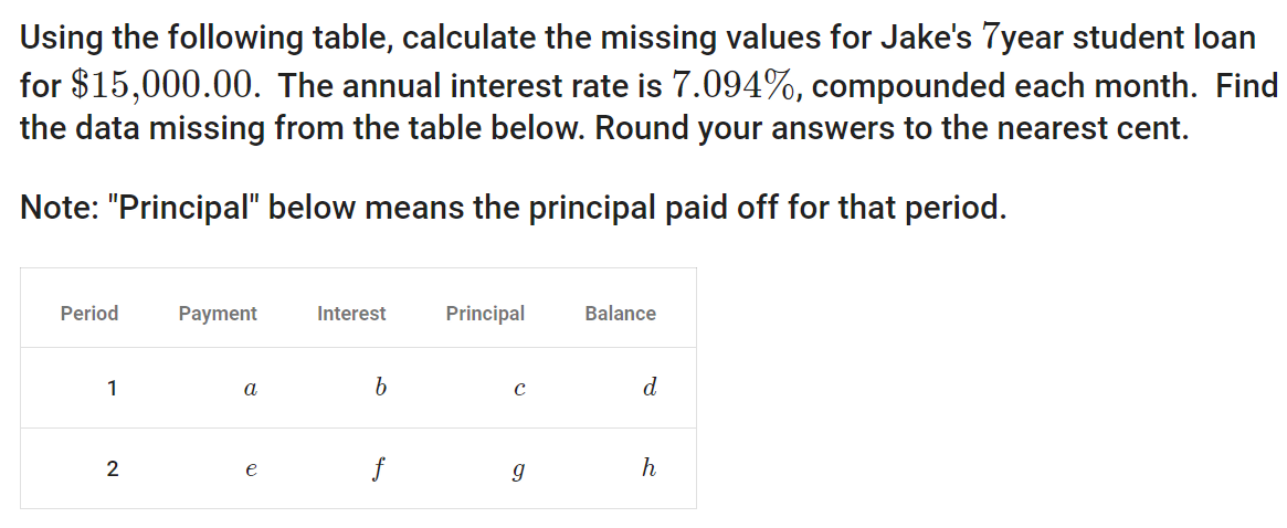 Using the following table, calculate the missing values for Jake's 7year student