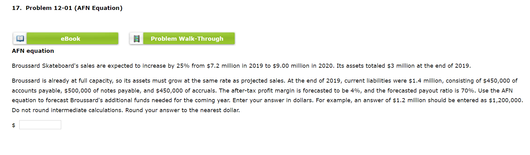 17. Problem 12-01 (AFN Equation) eBook Problem Walk-Through AFN equation Broussard Skateboard's