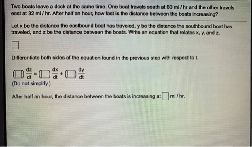 Two boats leave a dock at the same time. One boat travels