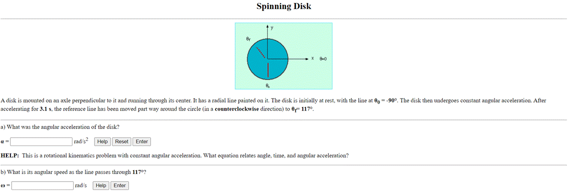 Spinning Disk 8-0 A disk is mounted on an axle perpendicular to