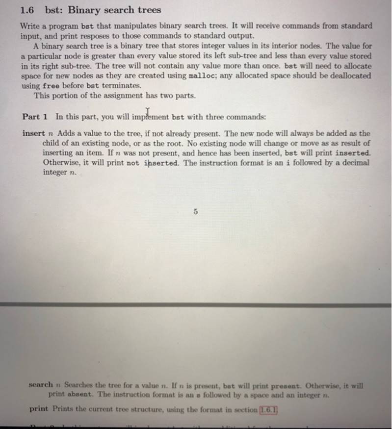 1.6 bst: Binary search trees Write a program bst that manipulates binary