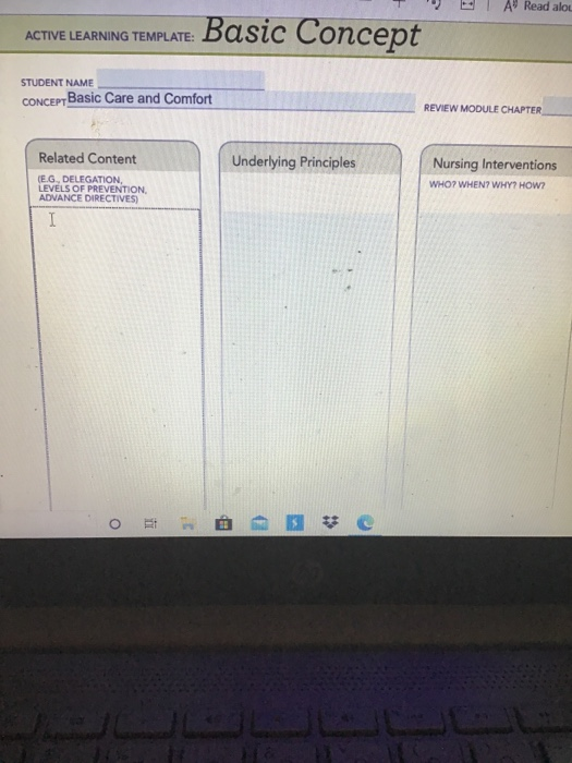 ACTIVE LEARNING TEMPLATE: STUDENT NAME Basic Concept CONCEPT Basic Care and Comfort