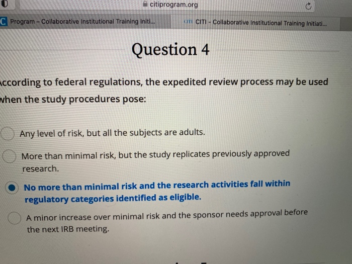 citiprogram.org C CITI-Collaborative Institutional Training Initiati... C Program-Collaborative Institutional Training Initi... Question