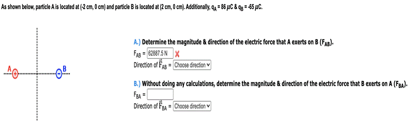 As shown below, particle A is located at (-2 cm, 0 cm)