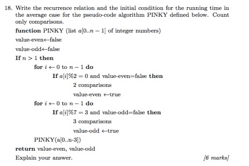 18. Write the recurrence relation and the initial condition for the running