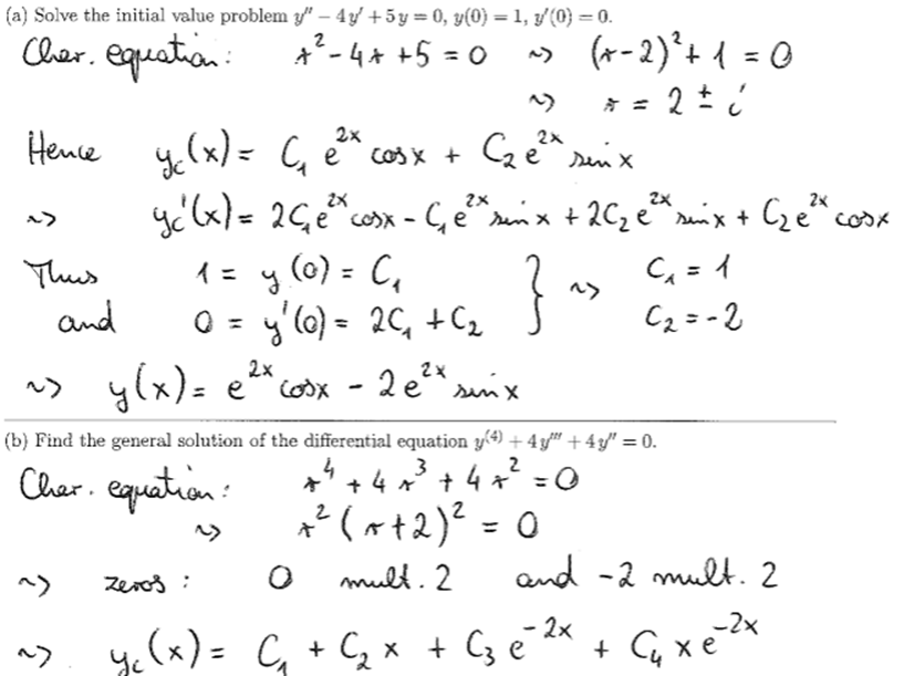 (a) Solve the initial value problem y"-4y+5y=0, y(0) = 1, 3'(0) =