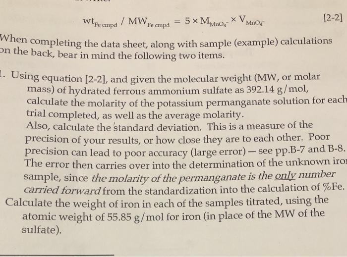 wtfe ampd /MW, = 5 x MMno V MnO Fe cmpd [2-2]