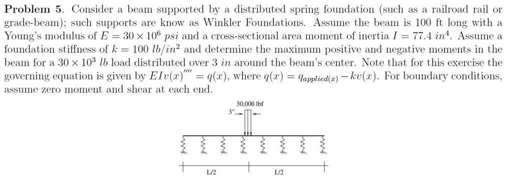 Problem 5. Consider a beam supported by a distributed spring foundation (such