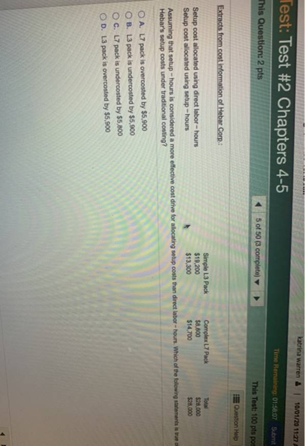 Test: Test #2 Chapters 4-5 This Question: 2 pts Extracts from cost