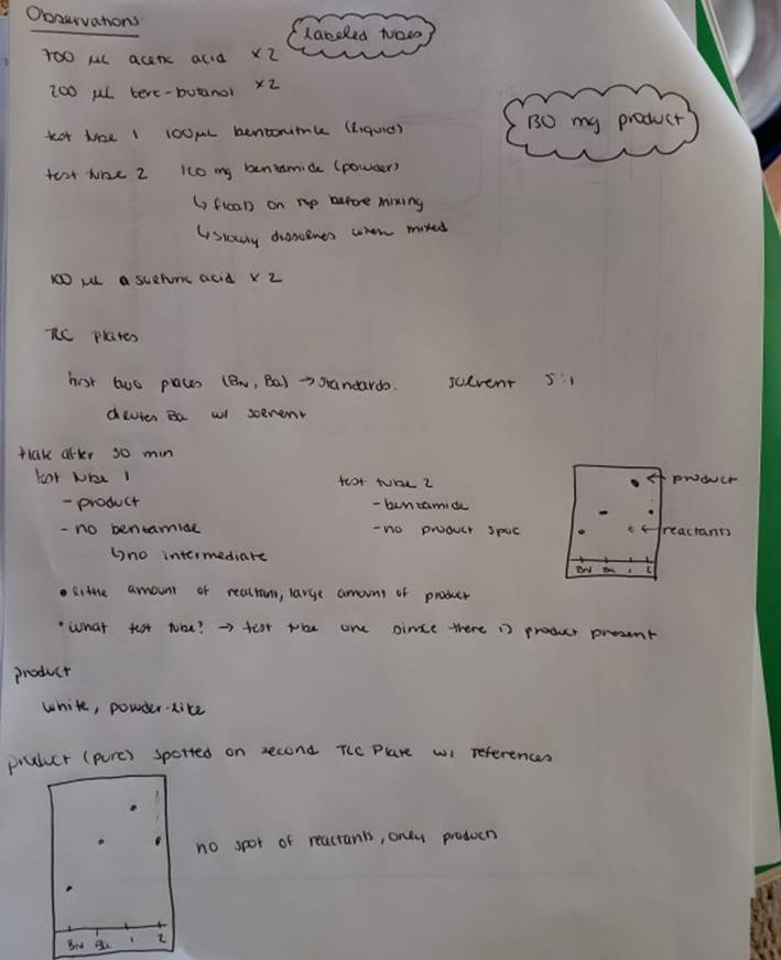 is N-tert-butylbenzamide (Equation 1). HSO -CEN HO (1) benzonitrile N-tert-butylbenzamide In one