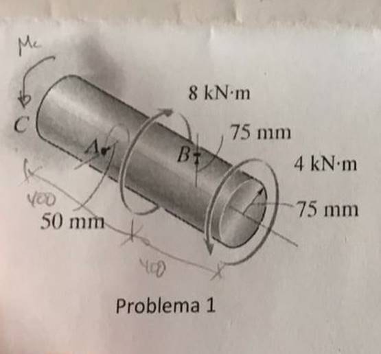 Me 8 kNm 75 mm C B 400 50 mm 400 Problema