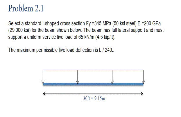 Problem 2.1 Select a standard l-shaped cross section Fy =345 MPa (50