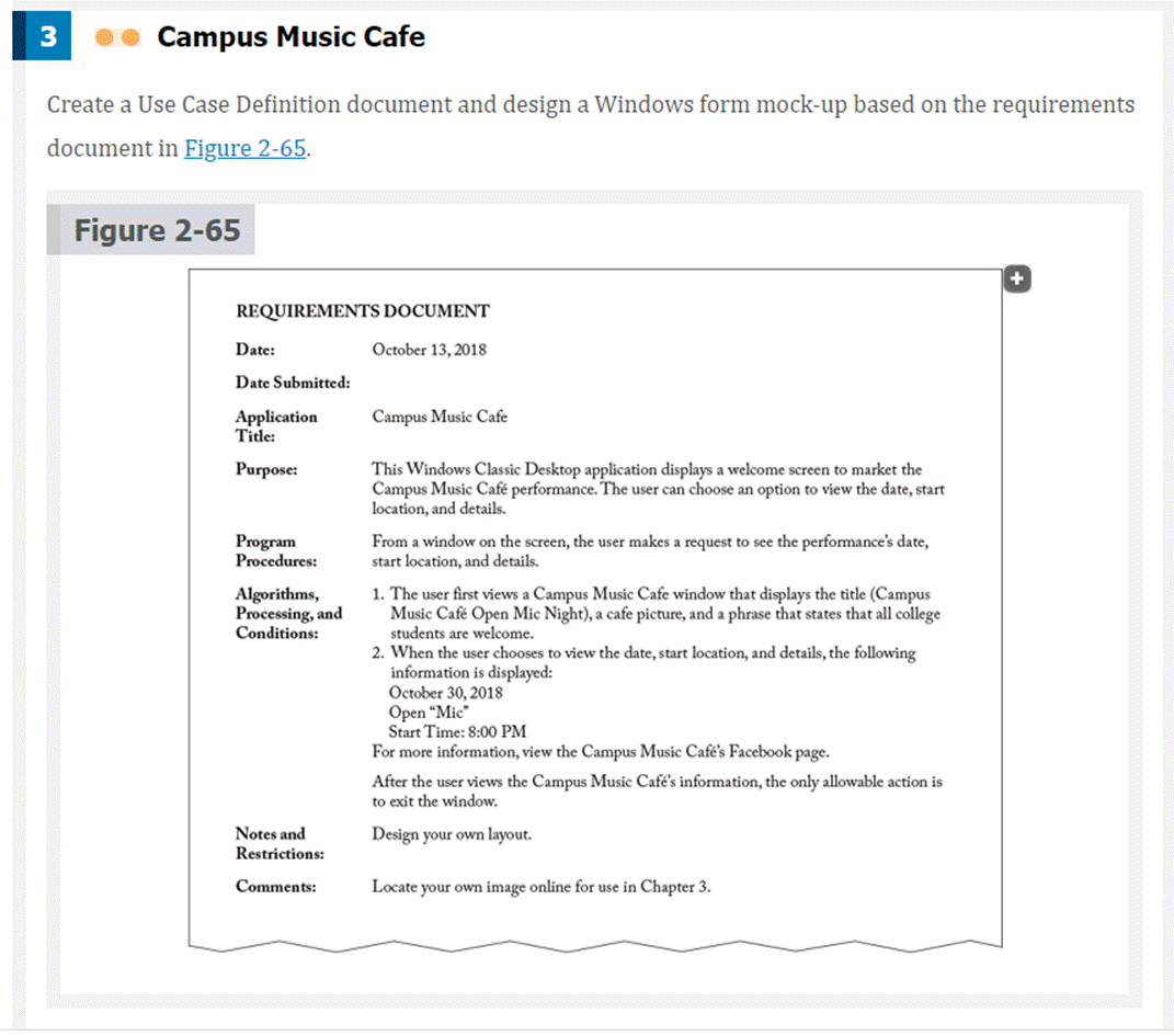 3 Campus Music Cafe Create a Use Case Definition document and design