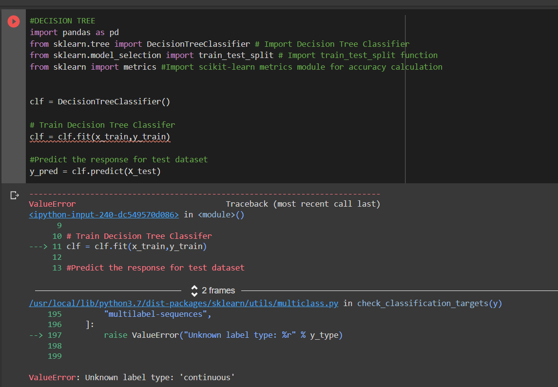 #DECISION TREE import pandas as pd from sklearn.tree import DecisionTreeClassifier # Import