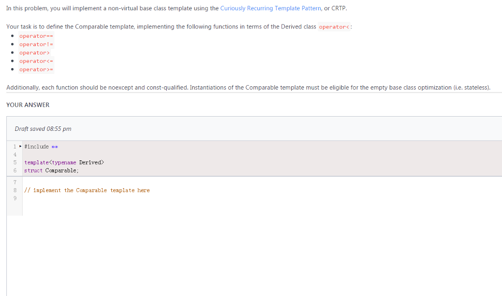 In this problem, you will implement a non-virtual base class template using