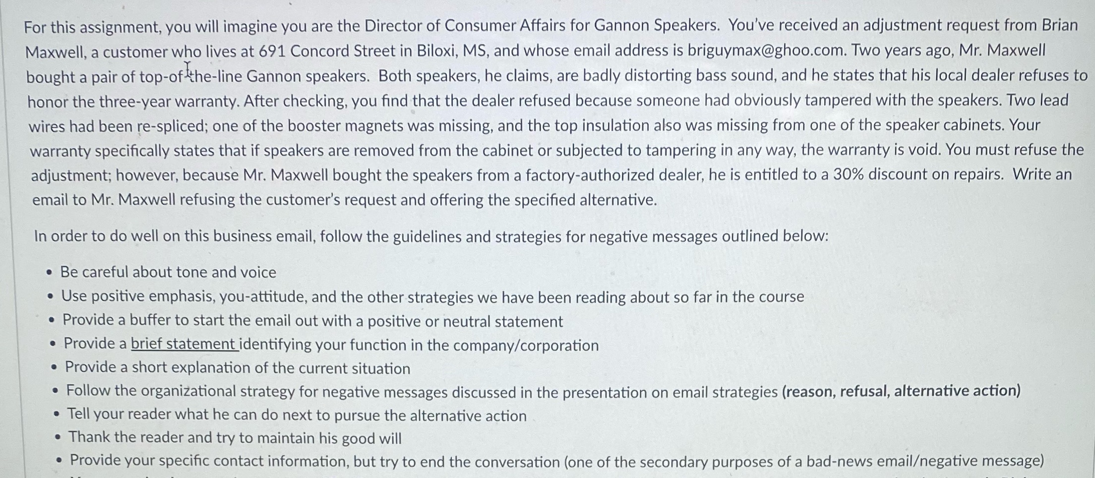 For this assignment, you will imagine you are the Director of Consumer