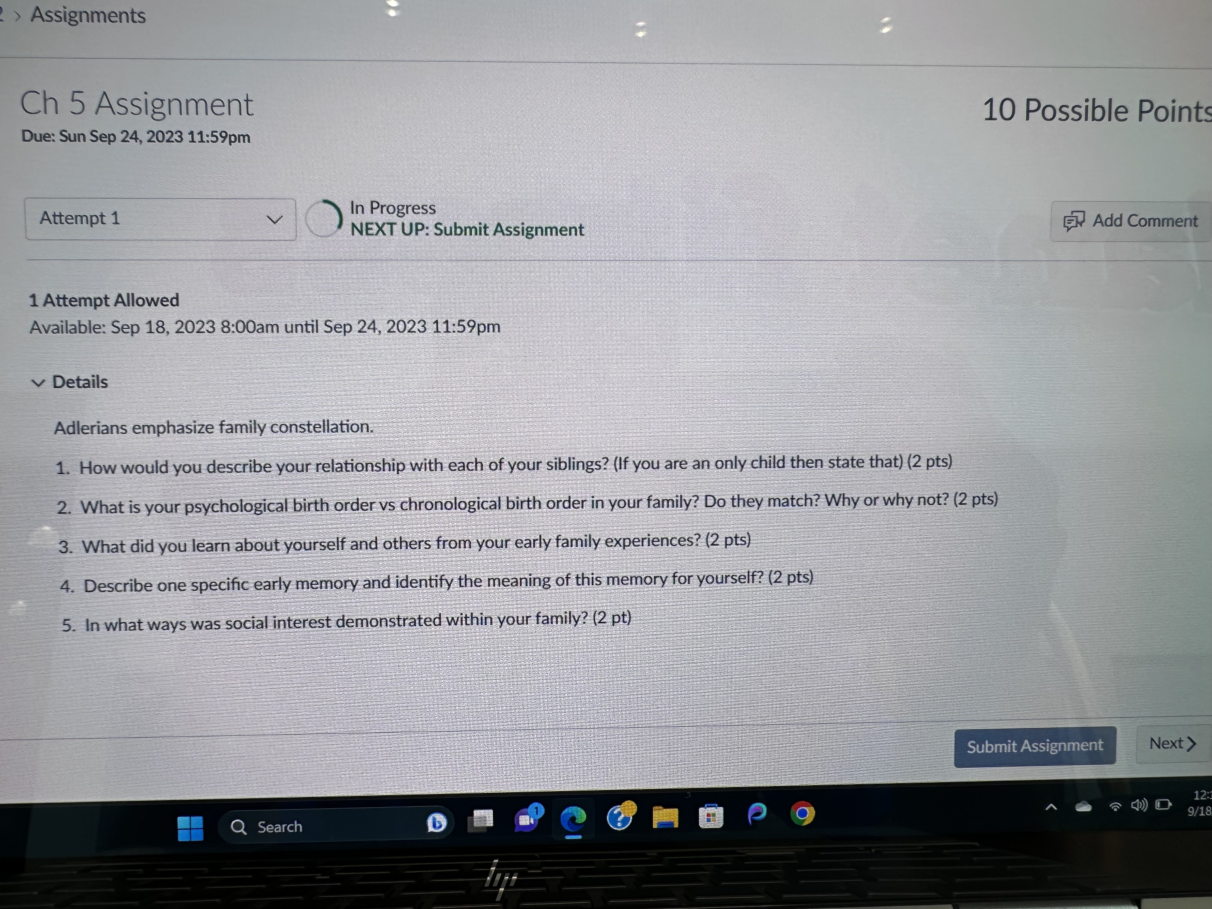 2 > Assignments Ch 5 Assignment Due: Sun Sep 24, 2023 11:59pm