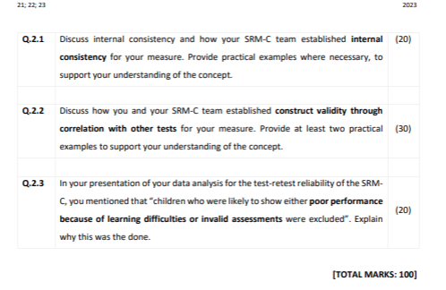 follow: (Marks: 70) You are part of a South African psychometric team