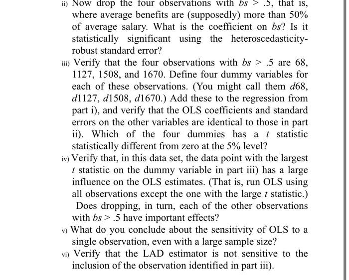 ii) Now drop the four observations with bs > .5, that is,